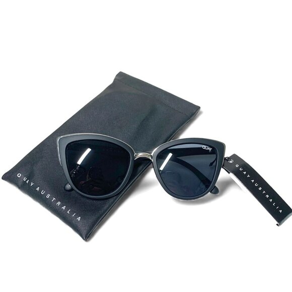 Quay Australia My Girl Cat Eye Sunglasses Grey Lenses Black/Silver Frame & Bag - Picture 4 of 8